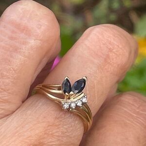 Gold and Black Women's Ring with Crystal Accents 14k